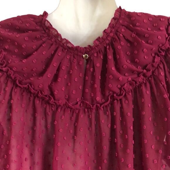 J. Crew top Size XS flutter sleeve mini popcorn pattern flowy semi sheer ruffle - Picture 6 of 6